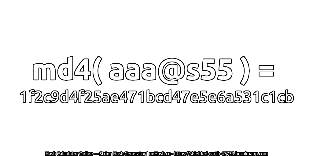 md4( aaa@s55 ) = 1f2c9d4f25ae471bcd47e5e6a531c1cb | unHash.co