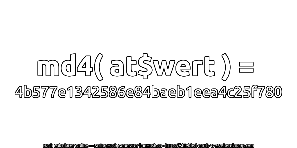 md4( at$wert ) = 4b577e1342586e84baeb1eea4c25f780 | unHash.co