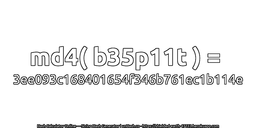md4( b35p11t ) = 3ee093c168401654f346b761ec1b114e | unHash.co
