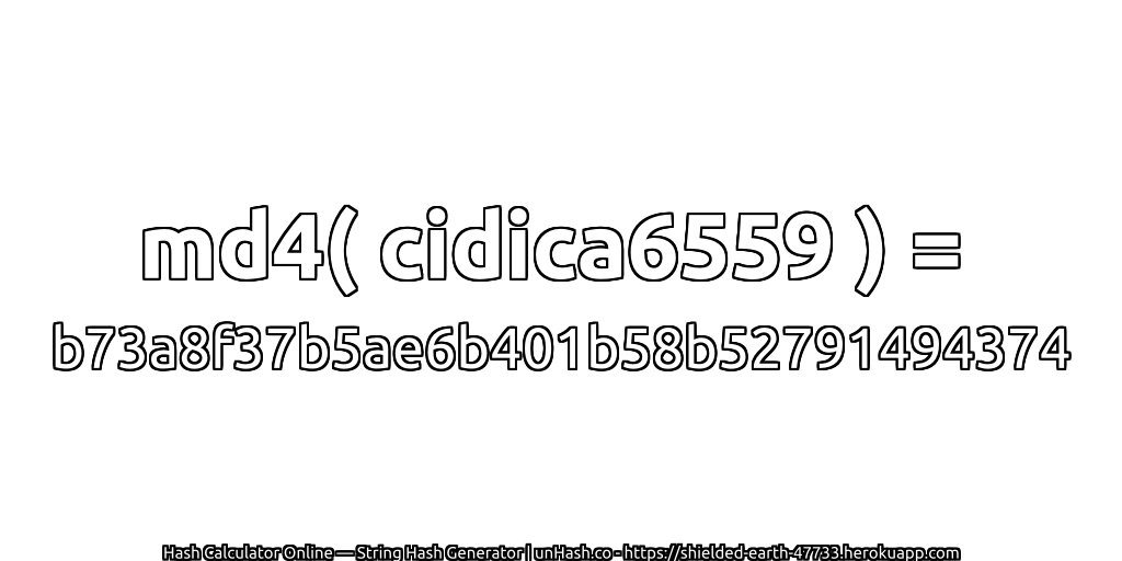 md4( cidica6559 ) = b73a8f37b5ae6b401b58b52791494374 | unHash.co