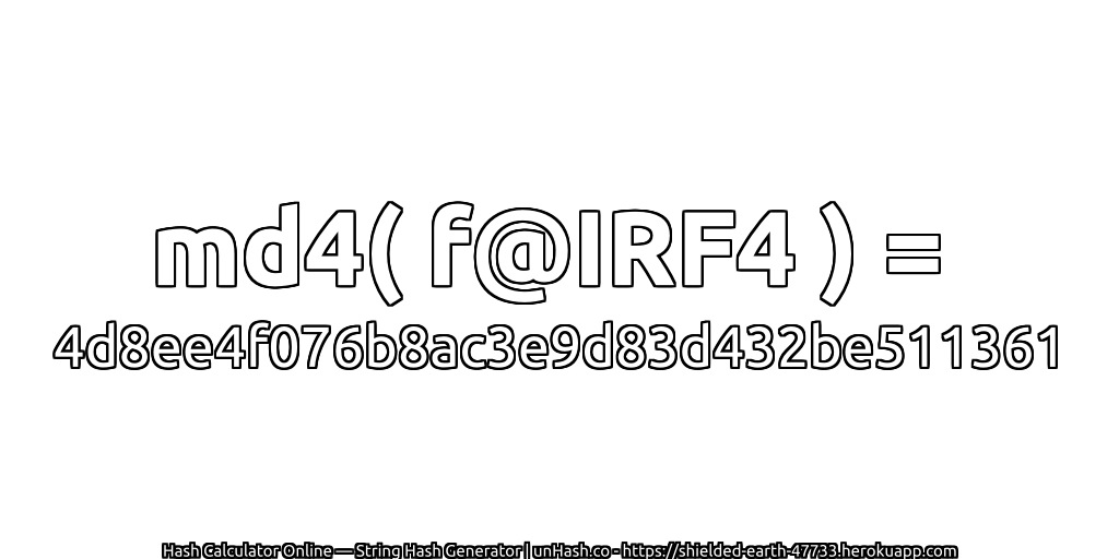 md4( f@IRF4 ) = 4d8ee4f076b8ac3e9d83d432be511361 | unHash.co