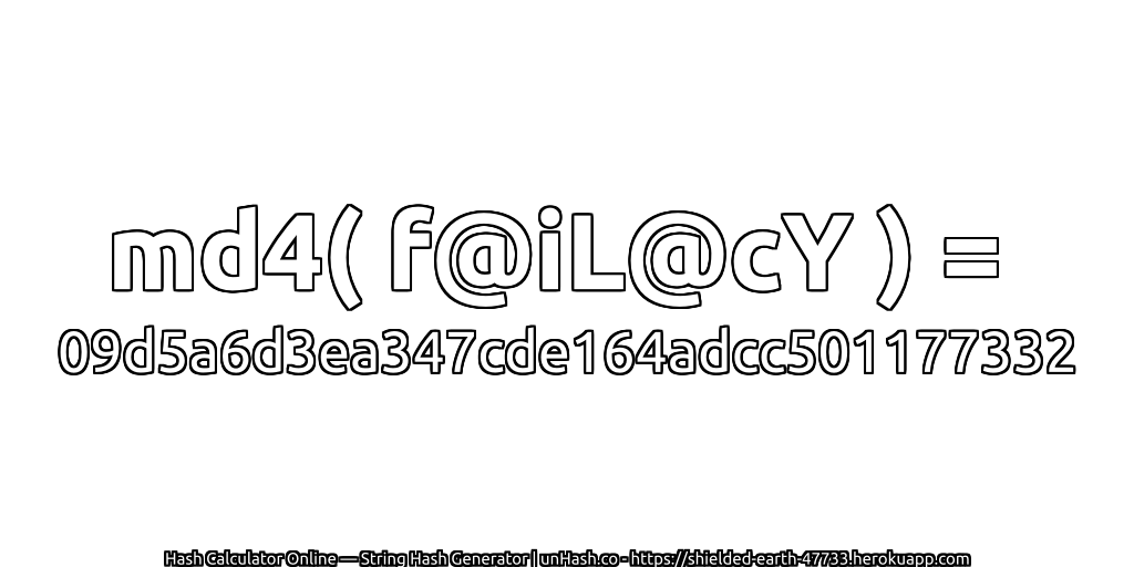 md4( f@iL@cY ) = 09d5a6d3ea347cde164adcc501177332 | unHash.co