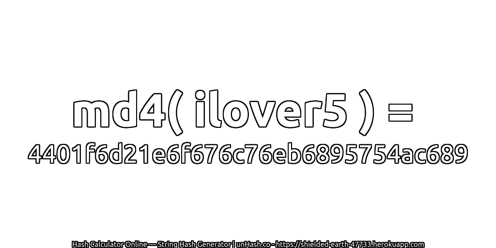 md4( ilover5 ) = 4401f6d21e6f676c76eb6895754ac689 | unHash.co