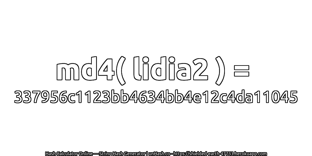 md4( lidia2 ) = 337956c1123bb4634bb4e12c4da11045 | unHash.co