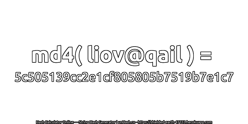 md4( liov@qail ) = 5c505139cc2e1cf805805b7519b7e1c7 | unHash.co