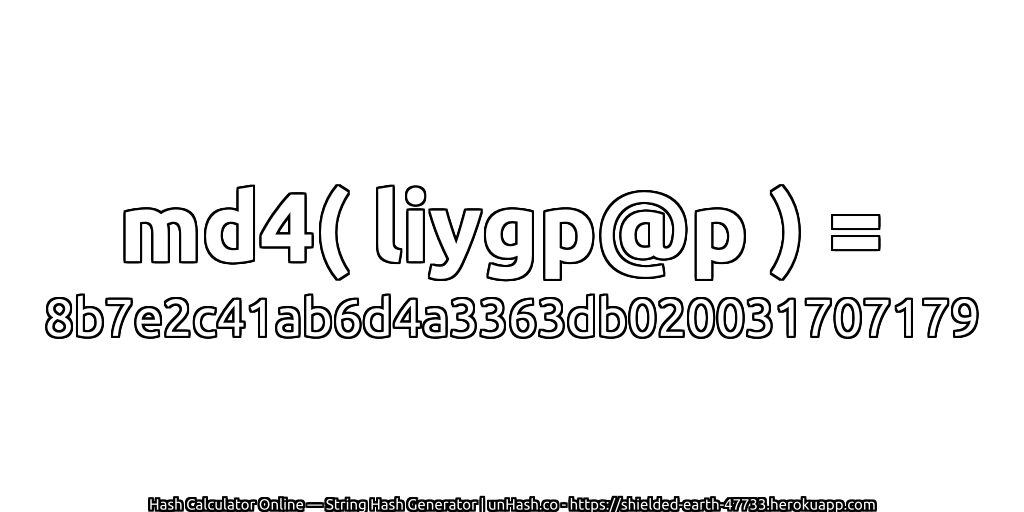md4( liygp@p ) = 8b7e2c41ab6d4a3363db020031707179 | unHash.co