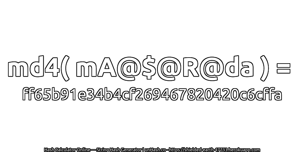 md4( mA@$@R@da ) = ff65b91e34b4cf269467820420c6cffa | unHash.co