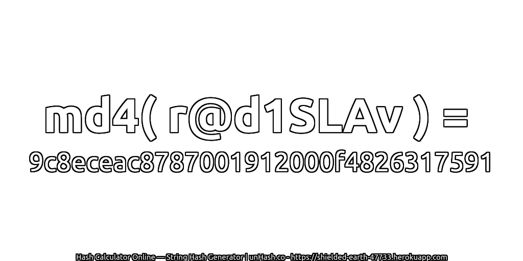 md4( r@d1SLAv ) = 9c8eceac8787001912000f4826317591 | unHash.co