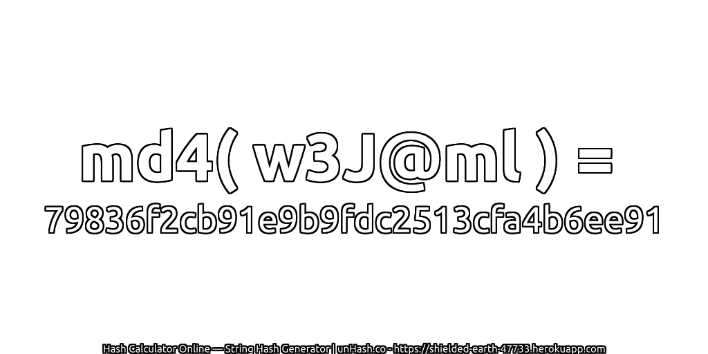 md4( w3J@ml ) = 79836f2cb91e9b9fdc2513cfa4b6ee91 | unHash.co