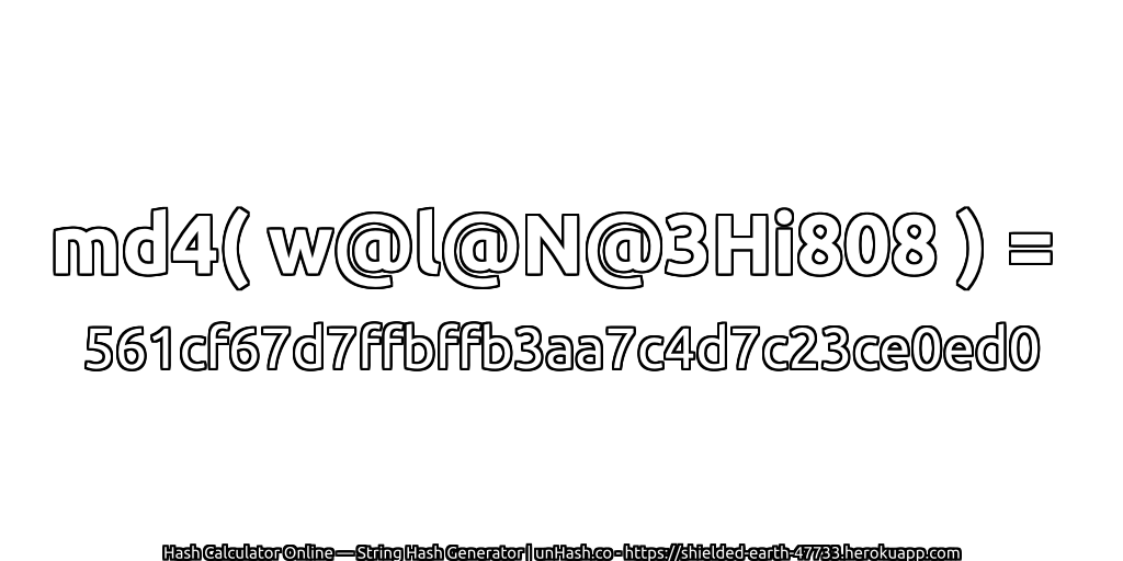 md4( w@l@N@3Hi808 ) = 561cf67d7ffbffb3aa7c4d7c23ce0ed0 | unHash.co