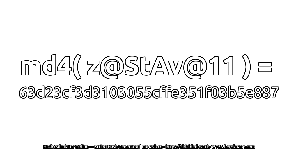 md4( z@StAv@11 ) = 63d23cf3d3103055cffe351f03b5e887 | unHash.co