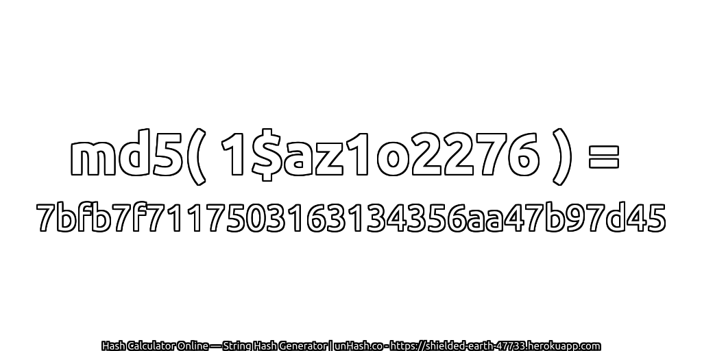md5( 1$az1o2276 ) = 7bfb7f7117503163134356aa47b97d45 | unHash.co