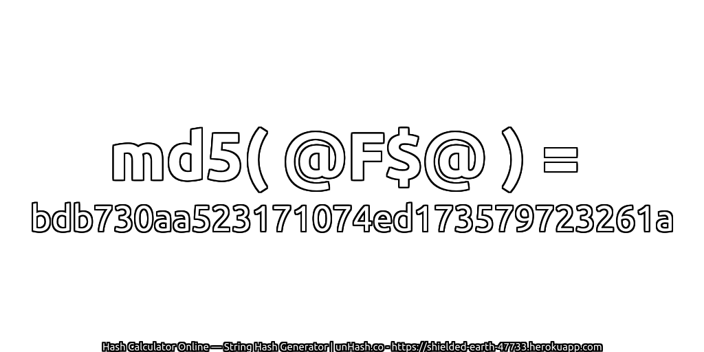 md5( @F$@ ) = bdb730aa523171074ed173579723261a | unHash.co