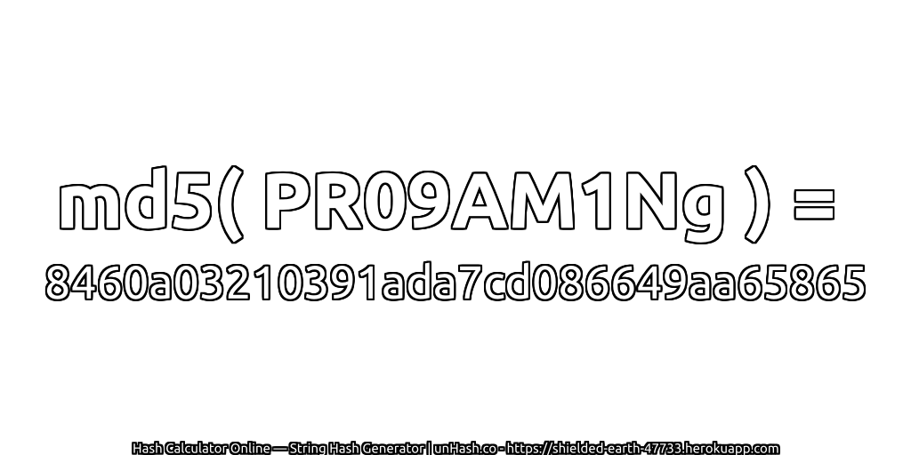 md5( PR09AM1Ng ) = 8460a03210391ada7cd086649aa65865 | unHash.co