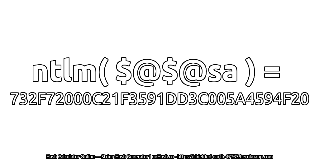 ntlm( $@$@sa ) = 732F72000C21F3591DD3C005A4594F20 | unHash.co