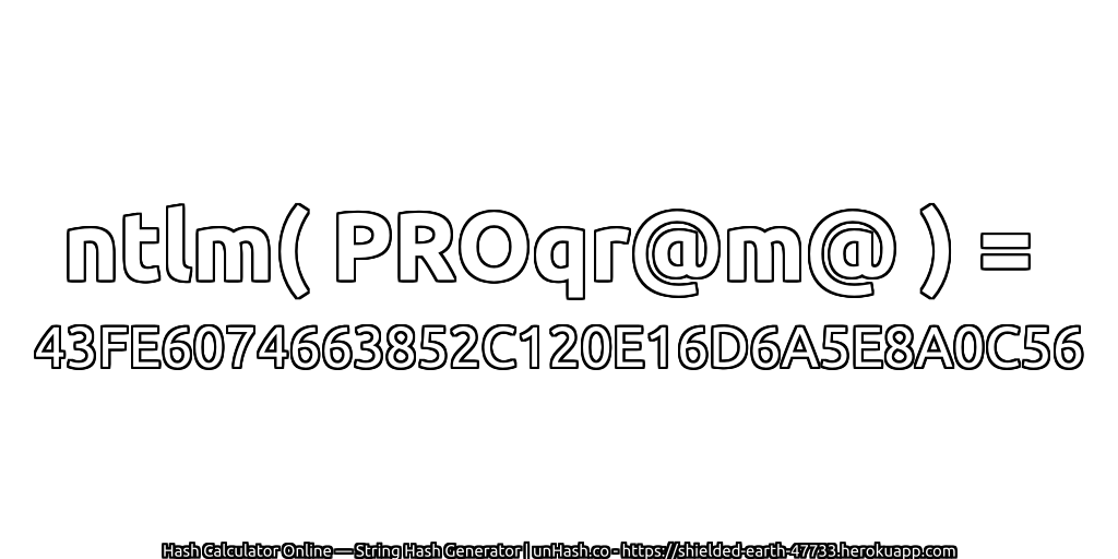 ntlm( PROqr@m@ ) = 43FE6074663852C120E16D6A5E8A0C56 | unHash.co