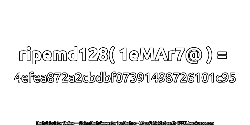 ripemd128( 1eMAr7@ ) = 4efea872a2cbdbf07391498726101c95 | unHash.co