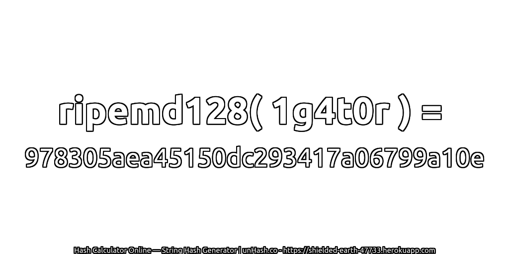 ripemd128( 1g4t0r ) = 978305aea45150dc293417a06799a10e | unHash.co