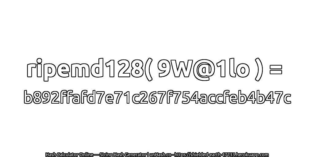 ripemd128( 9W@1lo ) = b892ffafd7e71c267f754accfeb4b47c | unHash.co
