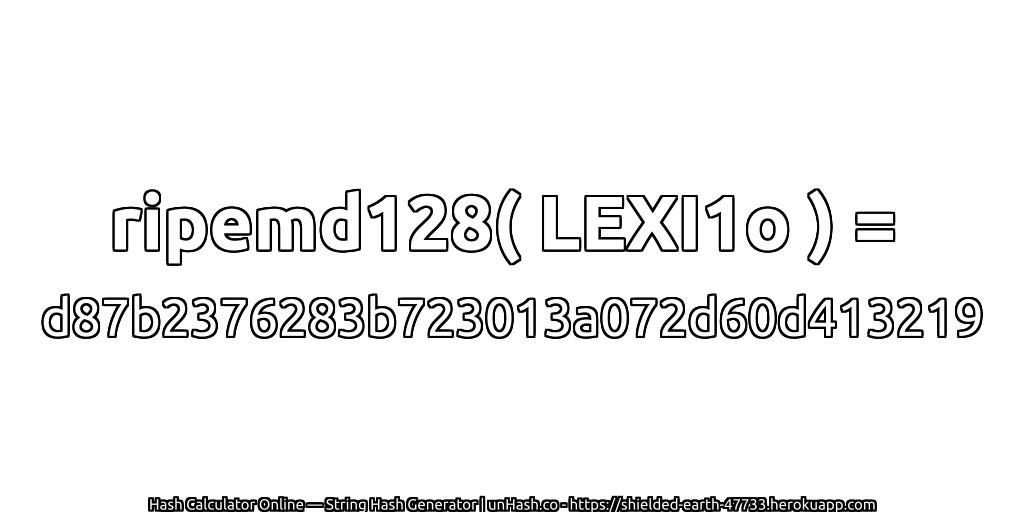 ripemd128( LEXI1o ) = d87b2376283b723013a072d60d413219 | unHash.co