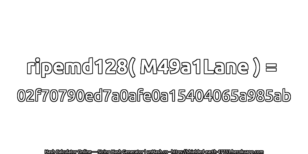 ripemd128( M49a1Lane ) = 02f70790ed7a0afe0a15404065a985ab | unHash.co