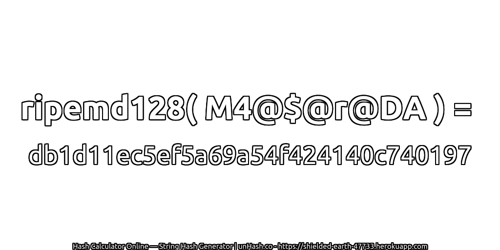 ripemd128( M4@$@r@DA ) = db1d11ec5ef5a69a54f424140c740197 | unHash.co