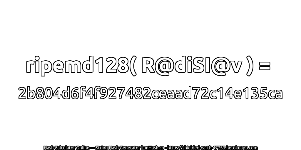 ripemd128( R@diSI@v ) = 2b804d6f4f927482ceaad72c14e135ca | unHash.co