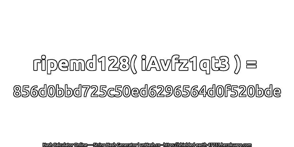 ripemd128( iAvfz1qt3 ) = 856d0bbd725c50ed6296564d0f520bde | unHash.co