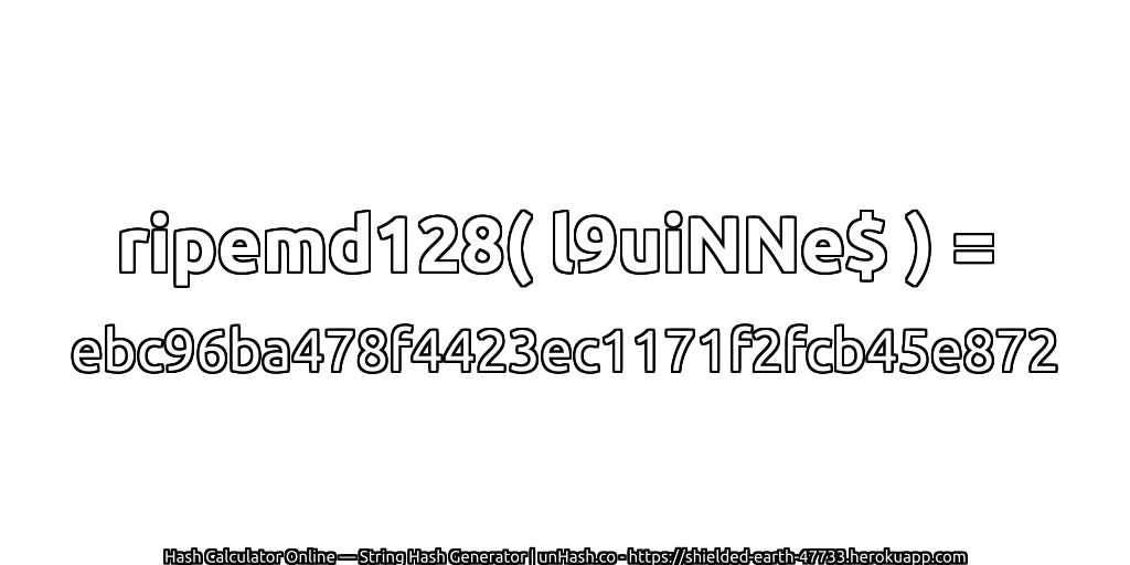 ripemd128( l9uiNNe$ ) = ebc96ba478f4423ec1171f2fcb45e872 | unHash.co