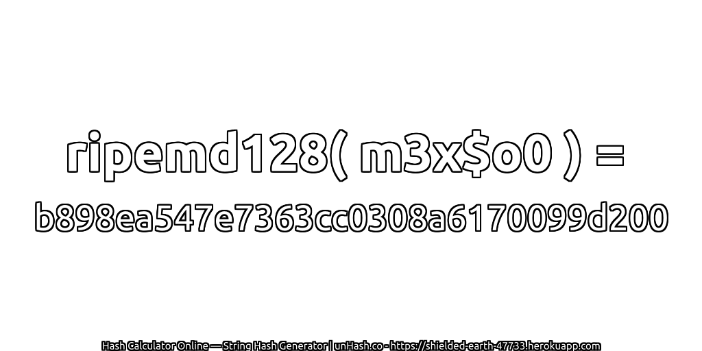 ripemd128( m3x$o0 ) = b898ea547e7363cc0308a6170099d200 | unHash.co