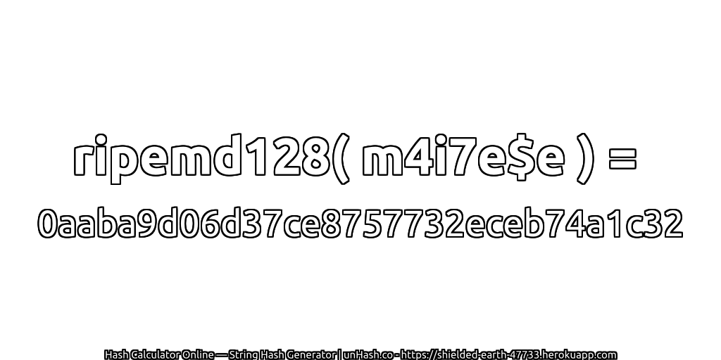 ripemd128( m4i7e$e ) = 0aaba9d06d37ce8757732eceb74a1c32 | unHash.co