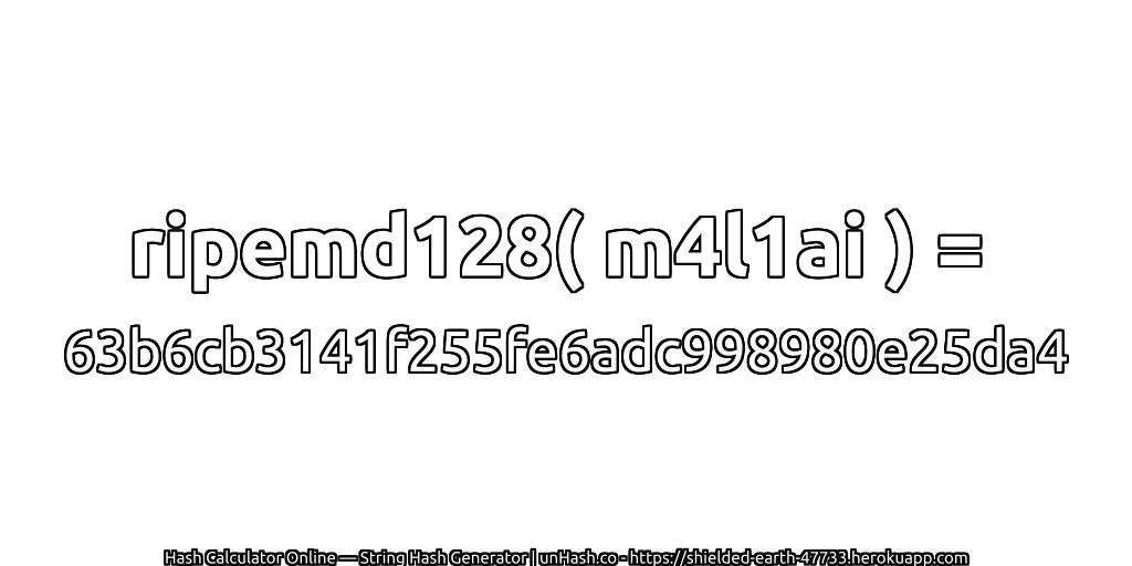 ripemd128( m4l1ai ) = 63b6cb3141f255fe6adc998980e25da4 | unHash.co