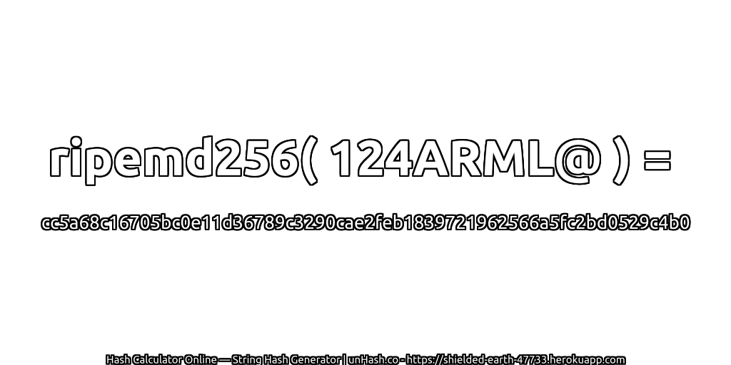 ripemd256( 124ARML@ ) = cc5a68c16705bc0e11d36789c3290cae2feb1839721962566a5fc2bd0529c4b0 | unHash.co