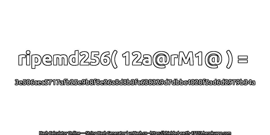ripemd256( 12a@rM1@ ) = 3e506cec5717afb25e9b8f8e26a8d8b3fc638329d7dbbc4020f5ad6d2979b34a | unHash.co