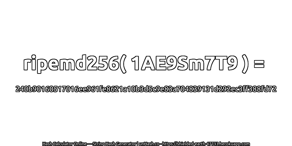 ripemd256( 1AE9Sm7T9 ) = 240b90160517016ee961fe8621a10b3d5c9e83a704839131d292ec3ff388fd72 | unHash.co