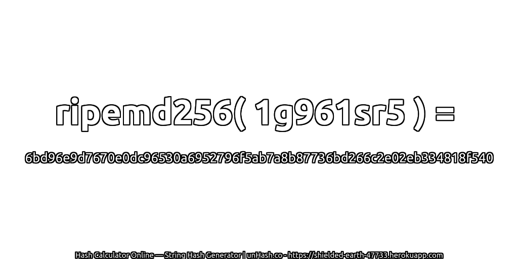 ripemd256( 1g961sr5 ) = 6bd96e9d7670e0dc96530a6952796f5ab7a8b87736bd266c2e02eb334818f540 | unHash.co