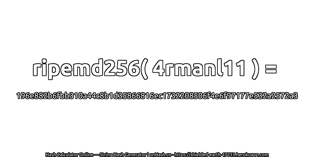 ripemd256( 4rmanl11 ) = 196e882b6fbb310a44c8b1d35866816ec1732208506f4e6f97177e532a2572a3 | unHash.co