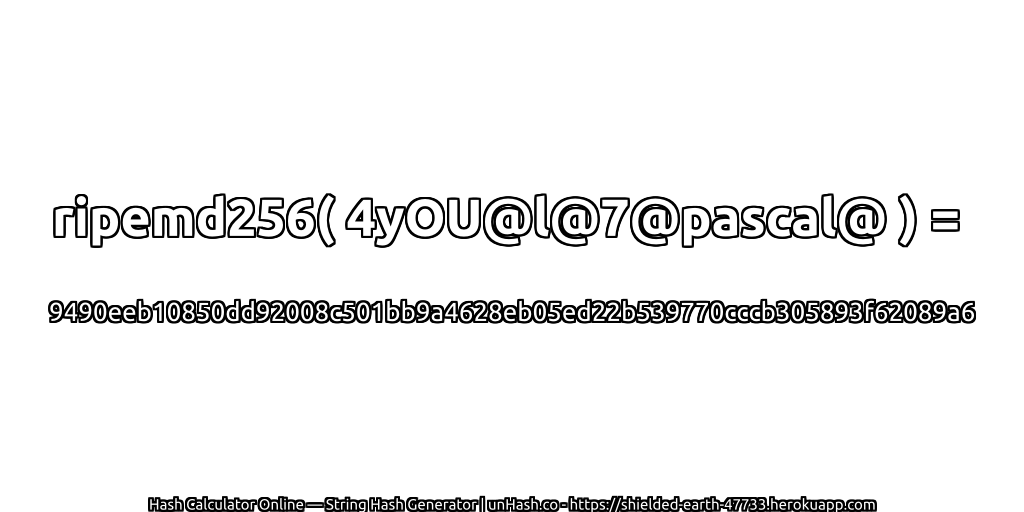 ripemd256( 4yOU@l@7@pascal@ ) = 9490eeb10850dd92008c501bb9a4628eb05ed22b539770cccb305893f62089a6 | unHash.co