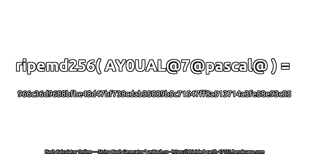 ripemd256( AY0UAL@7@pascal@ ) = 966c36d9688bfbe48d47bf738cdab35089b5c71547ff8a513714a3fe58e93c05 | unHash.co