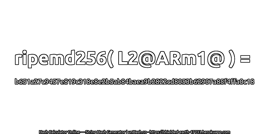 ripemd256( L2@ARm1@ ) = b651a27c9457e819c318e8e2b5ab84baea9b2822cd8053b62907a85f4ffa0c18 | unHash.co