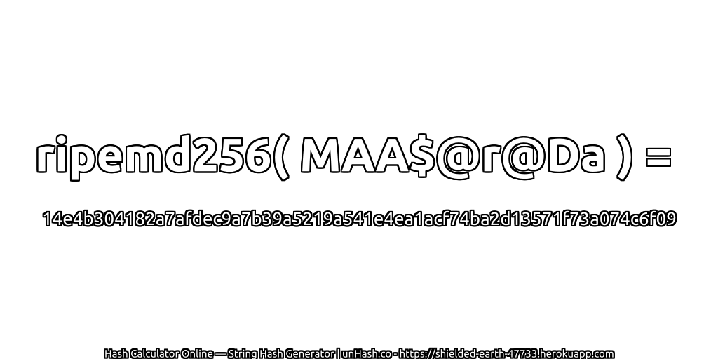 ripemd256( MAA$@r@Da ) = 14e4b304182a7afdec9a7b39a5219a541e4ea1acf74ba2d13571f73a074c6f09 | unHash.co