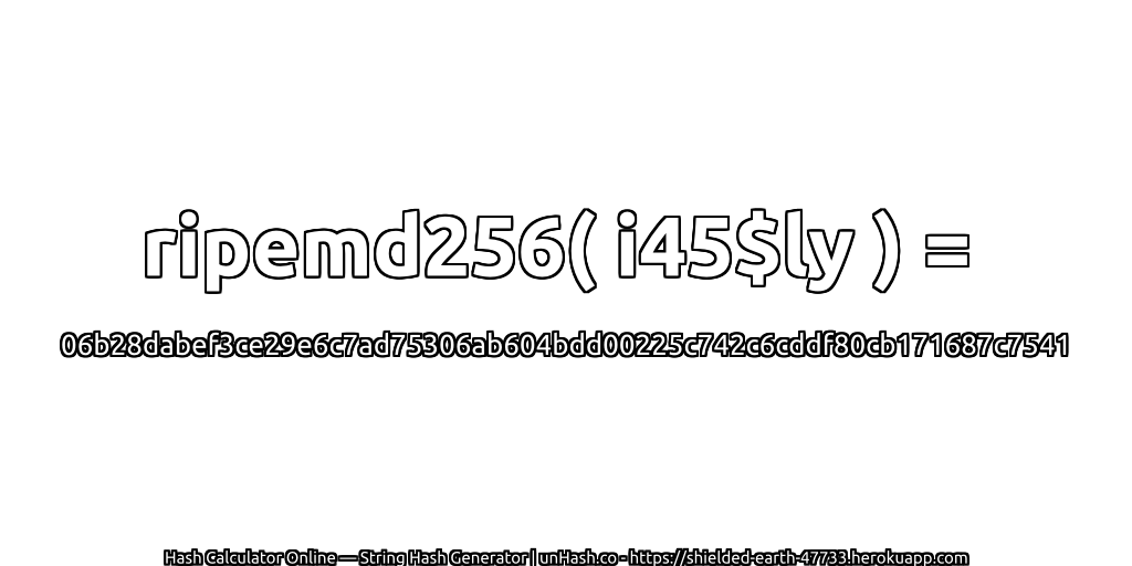 ripemd256( i45$ly ) = 06b28dabef3ce29e6c7ad75306ab604bdd00225c742c6cddf80cb171687c7541 | unHash.co