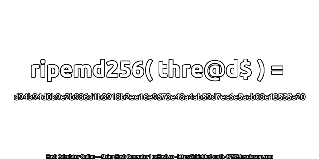 ripemd256( thre@d$ ) = d94b94d0b9e2b986d1b3918b2ee16e9673e48a4ab59d7ec6e5acb08e13555a20 | unHash.co