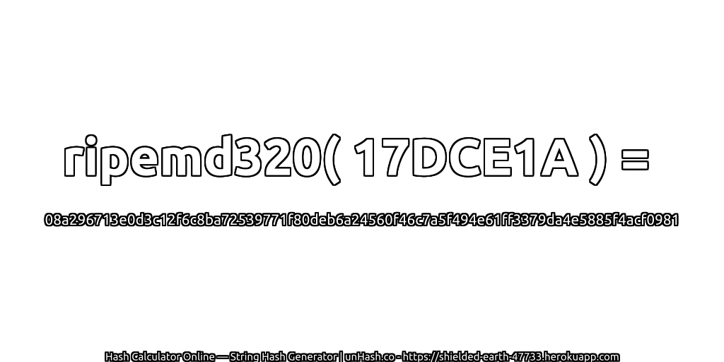 ripemd320( 17DCE1A ) = 08a296713e0d3c12f6c8ba72539771f80deb6a24560f46c7a5f494e61ff3379da4e5885f4acf0981 | unHash.co