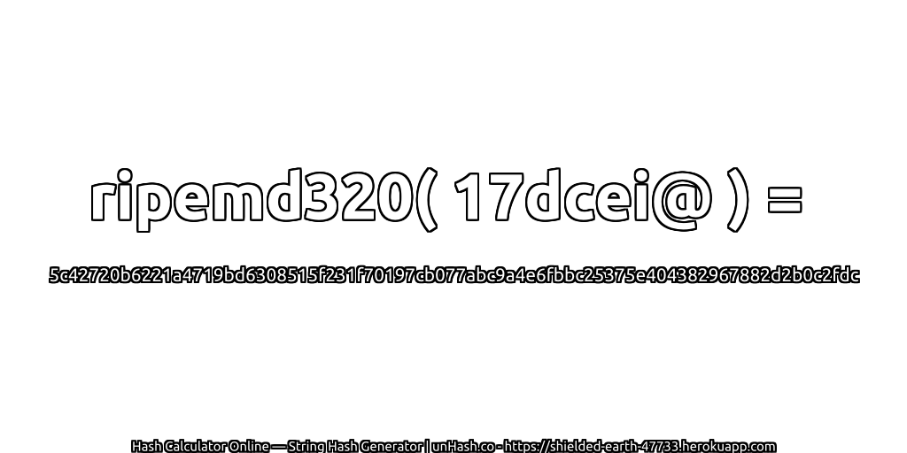 ripemd320( 17dcei@ ) = 5c42720b6221a4719bd6308515f231f70197cb077abc9a4e6fbbc25375e404382967882d2b0c2fdc | unHash.co