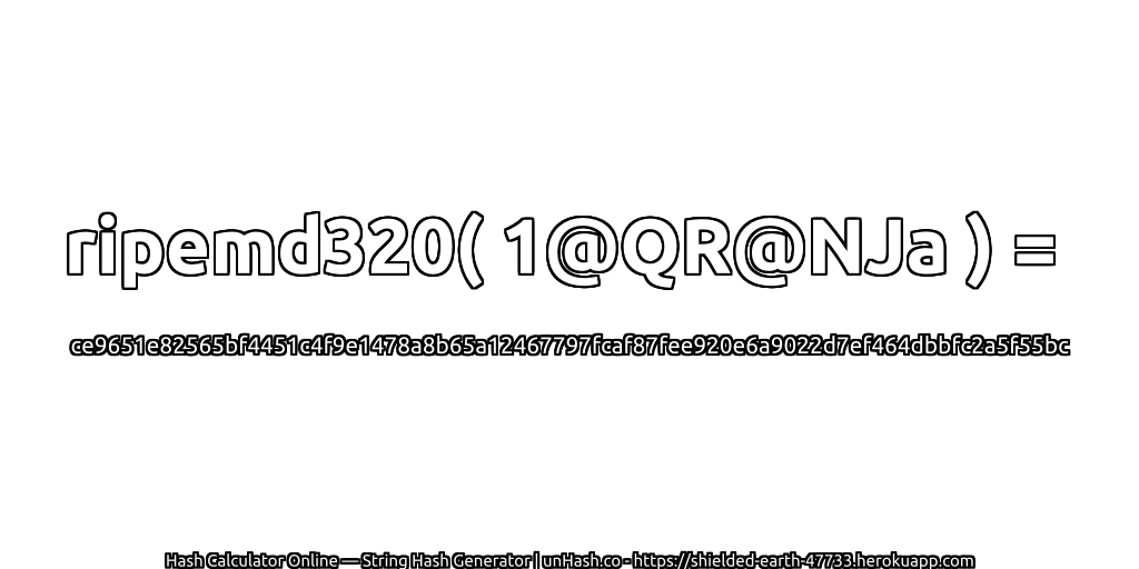 ripemd320( 1@QR@NJa ) = ce9651e82565bf4451c4f9e1478a8b65a12467797fcaf87fee920e6a9022d7ef464dbbfc2a5f55bc | unHash.co