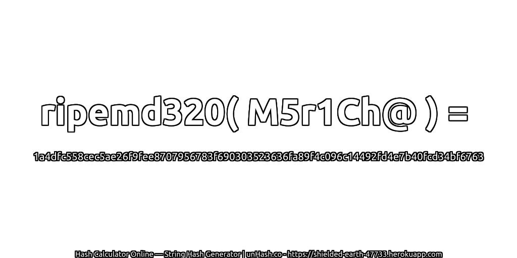 ripemd320( M5r1Ch@ ) = 1a4dfc558cec5ae26f9fee8707956783f690303523636fa89f4c096c14492fd4e7b40fcd34bf6763 | unHash.co