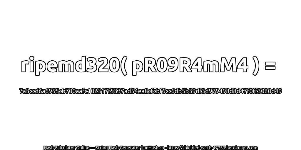 ripemd320( pR09R4mM4 ) = 7a3ccd6a6955cb700aafc102317f5337ad54ea8cfcbf6cc6db5b39df3d979498d8d47f0ff3020d49 | unHash.co