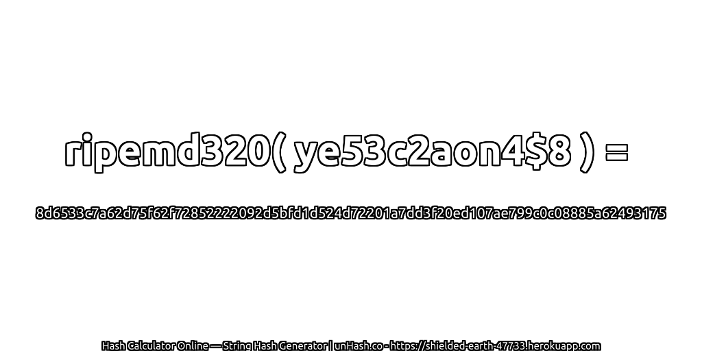 ripemd320( ye53c2aon4$8 ) = 8d6533c7a62d75f62f72852222092d5bfd1d524d72201a7dd3f20ed107ae799c0c08885a62493175 | unHash.co