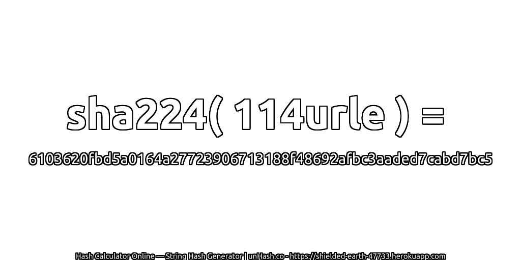 sha224( 114urle ) = 6103620fbd5a0164a27723906713188f48692afbc3aaded7cabd7bc5 | unHash.co